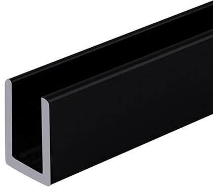 Brixwell SDCD3812MBL-CCP12-XCP5 Matte Black Frameless Shower Door Aluminum Deep U-Channel for 3/8 Thick Glass - 12 Stock Length - Pack of 5