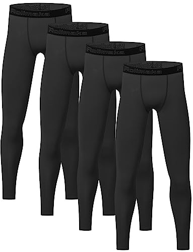 4 or 3 Pack Youth Boys' Compression Leggings Tights Athletic Pants Sports Base Layer for Kids Cold Gear 4 Black M
