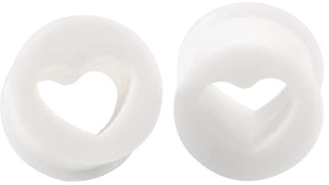 Ayoiow 2 STK Ohr Flesh Tunnel, Ohr Tunnel Set Silikon Herren Plug Ohr Weiß Herz Form Ohr Tunnel 12mm