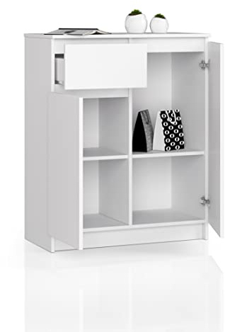 BDW Kommode mit 1 Schublade und Zwei Türen, Sideboard, Multifunktionsschrank, Wohnzimmer, Esszimmer 80x99x40cm VIELE Farben! (Weiß)
