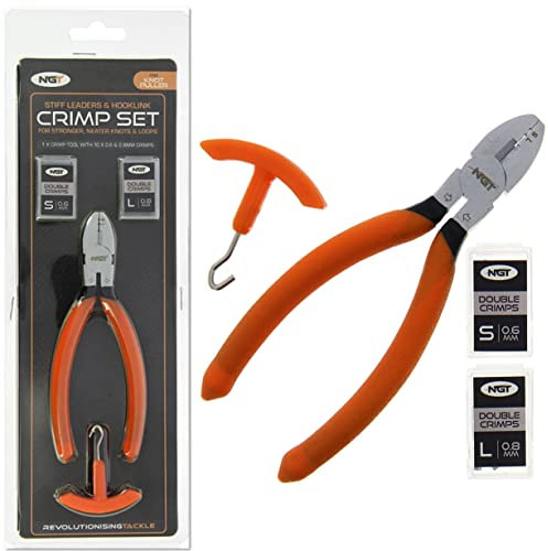 NGT Crimp Tool Set Carp Fishing Tackle With 0.6mm + 0.8mm Crimps For Stiff Leaders Hook Links Rig tool