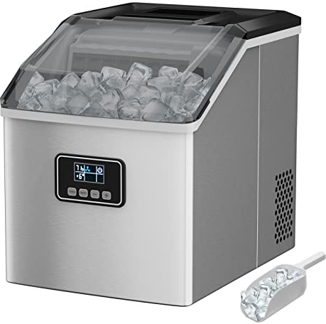 TANGZON Ice Maker Machine, 22kg/24H, 2L Tank, 24H Timer, No Plumbing Required, Self Cleaning Ice Cube Maker with Scoop & Basket, Stainless Steel Countertop Ice Maker for Home Kitchen Office Bar