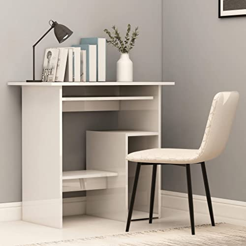 WIFESE Schreibtisch Hochglanz-Weiß 80x45x74 cm Holzwerkstoff Computertisch Bürotisch Gaming Ecktisch Schreibtisch für Kinder PC-Tisch für Büros Wohnungen Studentenwohnheime Sauberes Elegantes Design