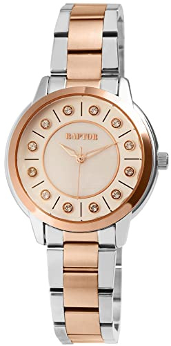 Raptor Gloriani Damen-Uhr Edelstahl Perlmutt Similistein Analog Quarz RA10238