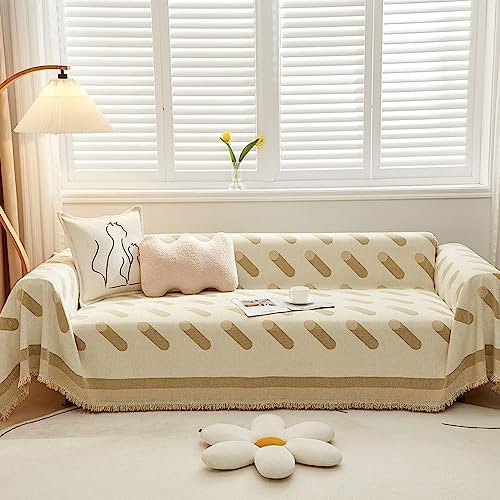 Homxi Big Sofa Überzug 4 Sitzer,180x480CM,Couchbezug Decke Linie Gestreift Überwurf Sofa Chenille Sofa-Handtuch Khaki Sofahusse Universel