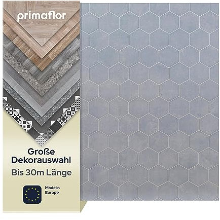 Primaflor PVC Bodenbelag Meterware TURVO - Fliese Marseille Grau-Blau,2,00m x 11,00m, Vinyl-Boden in Fliesenoptik für Küche, Wohn- und Badezimmer, Hochwertige Auslegware, Anti-Rutsch Oberfläche