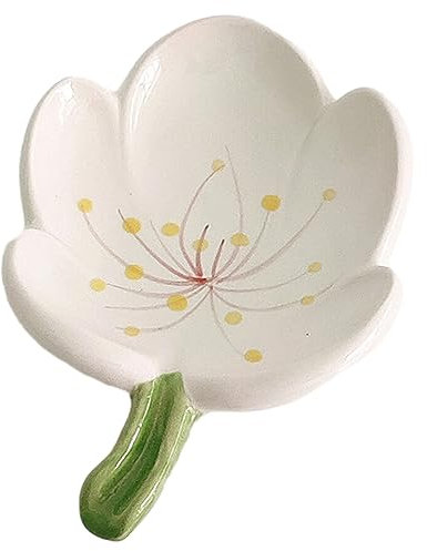 Ceramic Soap Dish for Bathroom, Bar Soap Holder with Drainage, Self-Draining Soap Tray for Countertop, Flower Shaped Soap Container, Cute Soap Saver, Ceramic Jewelry Tray, Tulip, White