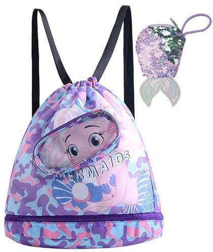 DKDDSSS Sacca Sportiva per Bambino, Zainetto Asilo Bambina, Borsa Piscina Bambina, Borsa Danza Bambina, Borsa Palestra Bambina con Scomparto per Scarpe per Scuola Spiaggia All'aria Aperta Viaggio