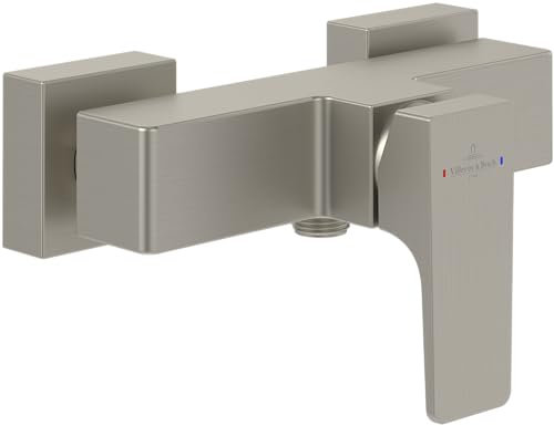 Villeroy & Boch Architectura Square Duscharmatur, Mischbatterie mit Keramikkartusche, Anti-Rückfluss, Einhebelmischer Dusche für Aufputz Montage, eckig – Brushed Nickel Matt