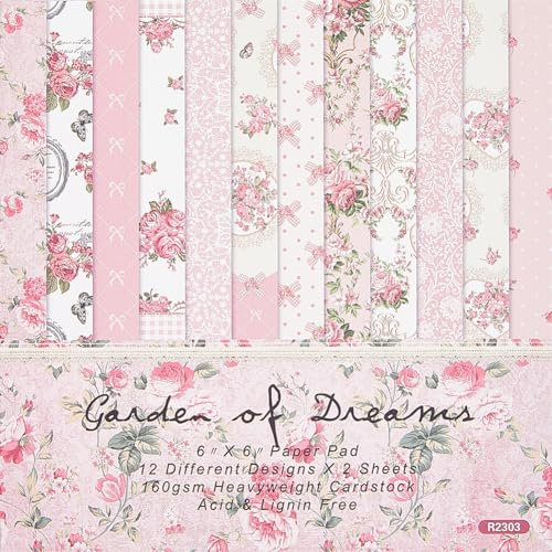 craspire 24 pièce de Papier Origami à Fleurs Roses pour Scrapbooking, 6 × 6 Papier Coloré Simple Face, Papier de Décoration pour Journal Intime, Album de Bricolage, Fond de Scrapbooking