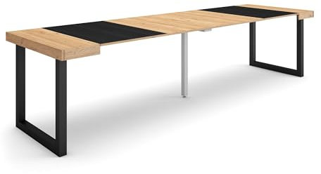 Skraut Home | Table Console Extensible | Console Meuble | 300 | pour 14 Personnes | Pieds Bois Massif | Style Moderne | Chêne et Noir