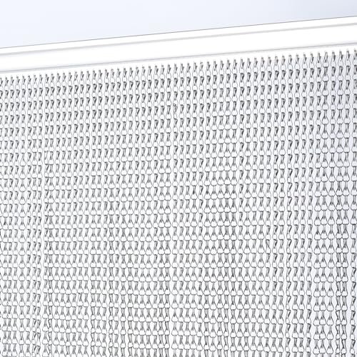 Gluwoer Aluminium Chain Curtain 100 x 210cm Metal Door Fly Screens Insect Control Curtain for Doorways (Grey)