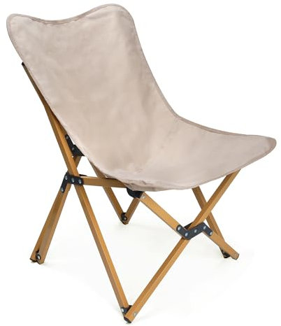 Outplea Portable Butterfly Camping Chair with Carry Bag, Comfortable Folding Chair for Adults, Stable Foldable Chair for Outdoor Camping Beach Picnic Garden, Beige
