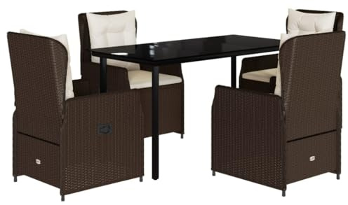 vidaXL 5-TLG. Garten-Essgruppe mit Kissen Braun Poly Rattan