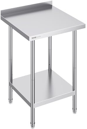 VEVOR Tavolo da Lavoro in Acciaio Inossidabile 610 x 610 x 914 mm Tavolo da Lavoro Commerciale per Preparazione degli Alimenti, Tavolo da Lavoro in Metallo con Altezza Regolabile per Ristorante, Casa
