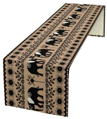 ShiTingYu Tischläufer mit abstraktem afrikanischem Stamm, Elefant, Tiere, Volkskunst, traditionell, exotisch, geometrische Streifen, Südwesten, Tischläufer für Küche, Party, Urlaub, Abendessen, 33 x