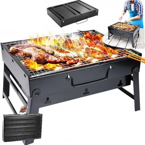 GARTENGRILL, Holzkohlegrill TRAGBARER FALTBARER TOURISTENKOFFER AUS HOLZKOHLE, CAMPING, Edelstahl Koffer-Grill für Camping & Ausflüge, Grills für Outdoor Party, klein, tragbar Camping (TG71421)