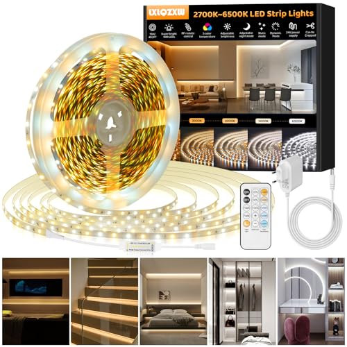 LED Strip 15M Warmweiß-KaltesWeiß,Dimmbar 2700K-6500K LED Streifen mit RF Fernbedienung & Netzteil,Super hell 900LEDs 24V LED Strip Light Kit,Selbstklebend DIY Flexible Lichtleiste für Party Heim Deko
