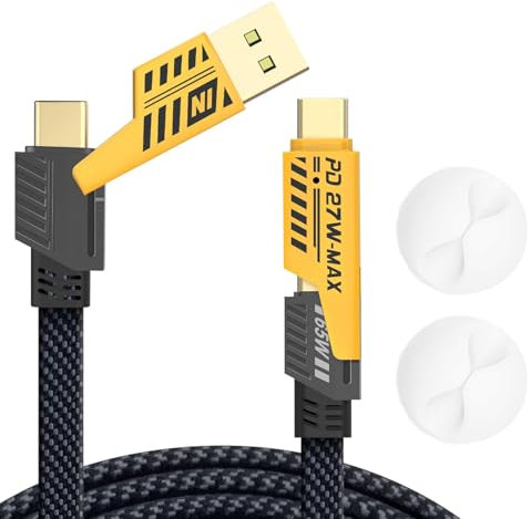 4 in 1 Multi USB Charger Cable - Dual Head Type C Data USB, Compatible with iPhone, Android, Samsung Galaxy, iPad, Macbook - Comes with 2 White Cable Organizers