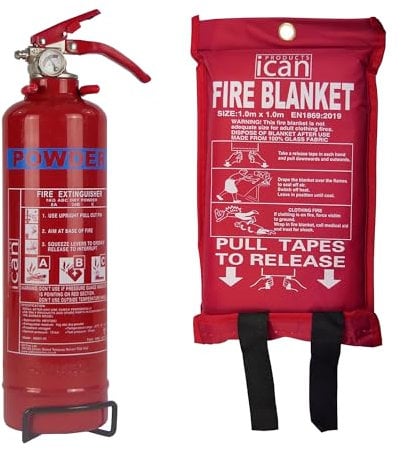 Home Safety 1kg Dry Powder Fire Extinguisher and 1.0M x 1.0M Soft Case Fire Blanket