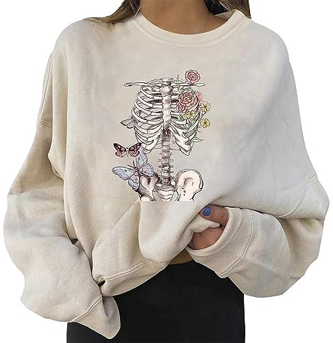 Lustiges Halloween Kostüm Damen Lange Ärmel Sportshirt Vintage Partywear Baggy Oberteil Ladies Sweatshirt Pumpkin Loungewear 2024 Fallkleidung Teenager Mädchen Langshirt Happy Halloween Shirt Damen
