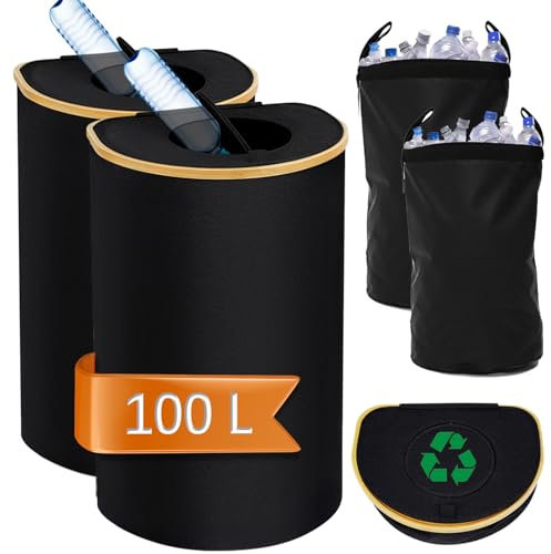 CISSIYOG 2 Pack Deposit Bottle Collector Bins with Lid, 100L Deposit Recycling Bottle Bins with Removeable Reusable Inner Bags, Indoor Home Recycle Bins Bottle Collector