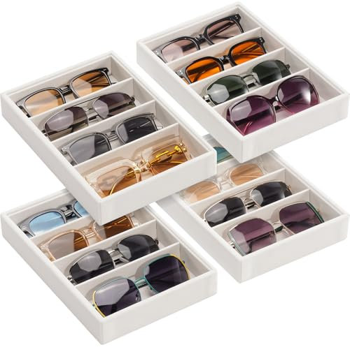 Lolalet Sunglasses Organizer Tray, 4 Grids Velvet Glasses Eyewear Sunglass Jewelry Holder Display Tray Drawer Storage for Women Men -4 Packs, Beige