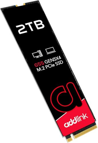 addlink G55 2TB PCIe Gen5 NVMe M.2 SSD- Up to 10,300 MB/s - Gaming, Photography, Video Editing & Design - Internal Solid State Drive (ad2TBG55M2P)