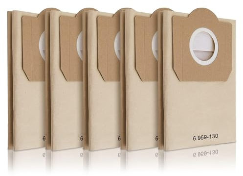 5 sacchetti filtro di carta per Kärcher 6.959-130.0, WD3 sacchetti per aspirapolvere di carta per WD3 1629 MV3 Premium A2201/2604/2251/2554/2504/2204