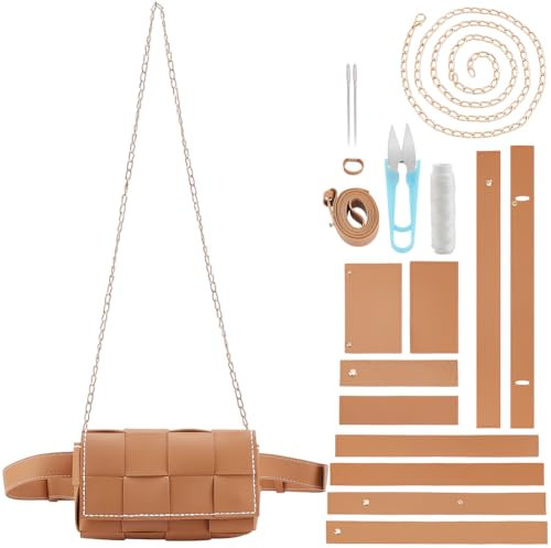 WEBEEDY DIY PU Leder Handtaschen Set Crossbody Taschen Set Handgemachte Schultertaschen Strick Set Handgenähtes Leder Näh Set Für Erwachsene Anfänger (Kamel)