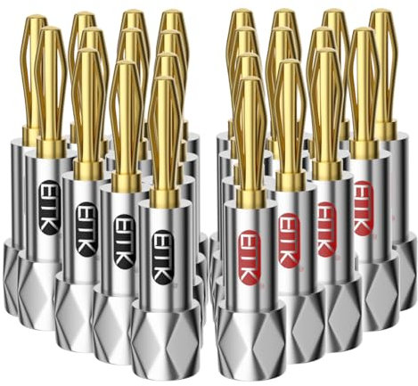EMK Speaker Banana Plugs Closed Screw 24K Gold Plated Banana Plug Connectors for Speaker Wire, Wall Plate,Home Theater,Audio/Video Receiver,Amplifiers (12 Pairs / 24 Pcs)