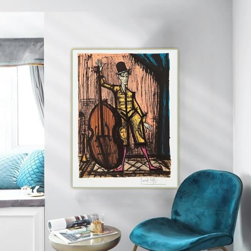 MAIMANG Berühmtes Gemälde 《Clown und Kontrabass》 Ölgemälde auf Leinwand, Kunstwerk, Poster, Bild, Wanddekoration, 70 x 100 cm, rahmenlos