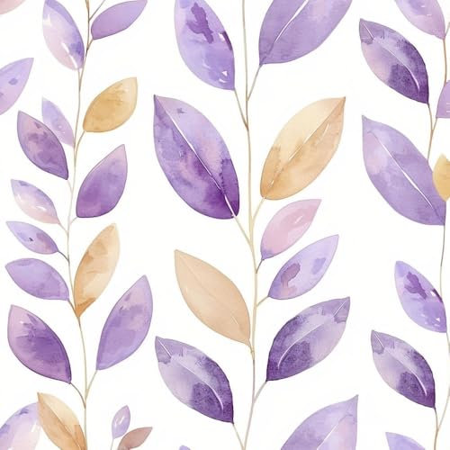 JIAOQSS Selbstklebende Tapete Aquarell Blätter Lila Mustertapete Selbstklebend Vinyl Möbelfolie Wohnzimmer Schlafzimmer Klebetapete Möbel Kabinett Decor