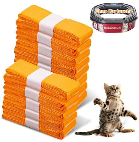 12 Stück Katzenstreu Nachfüllpackung, Nachfüllfolienringe Nachfüllbeutel kompatibel Nachfüllkasse für Litter Genie XL & LitterLocker Fashion & LitterLocker & LitterLocker II, Ohne Kartusche (Orange)