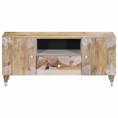 Eleganz TV-Schrank 105x33,5x46 cm aus Massivholz Mango Natur mit weißem Lack, Regalsystem für Wohnzimmer, langlebig & stilvoll