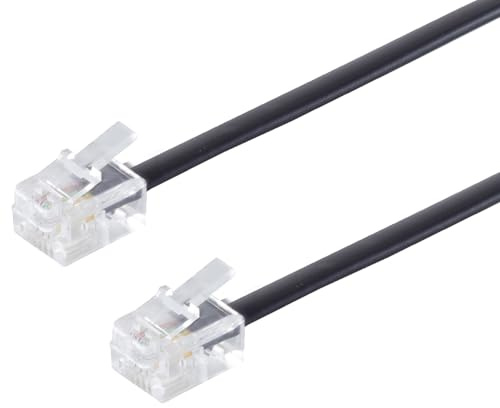 1aTTack.de 1x 10m - Cavo telefonico RJ11 6/4 spina a RJ11 6/4 cavo piatto spina Western a 4 fili nero