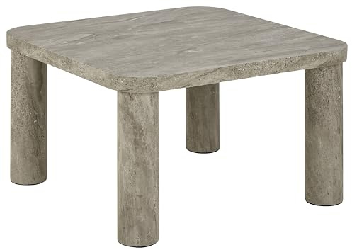AC Design Furniture Maria Quadrat Couchtisch, Tischplatte und Gestell grau Mamor River rau Papier, 60x60x36 cm