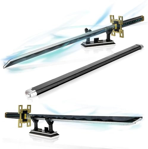 TOY PLAYER Demon Slayer Schwerter Bausätze für Erwachsene 100 cm langes Tokitou Muichirou Schwert mit Scheide und Ständer, Anime-Schwertbausatz, Katana, Demon Slayer, Geschenk, 771 Teile