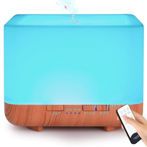 GeeRic Diffuseur d'arômes 600 ML, Humidificateur d'air ultrasonique, Purificateur d'air à arrêt Automatique pour Chambre, Nébuliseur pour Spa et Yoga Marron