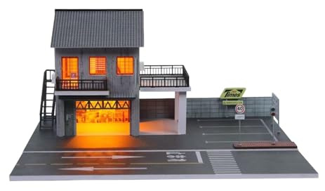 Colcolo 1/64 Parkplatz Japanische Autowerkstatt Szene Display Dekorativ mit Licht Ornamente Realistische Mini Auto Garage Hintergrund
