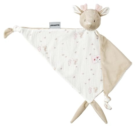 Nattou Großes Schnuffeltuch, Hirschkuh, Wegbegleiter ab der Geburt, Ca. 60x40 cm, Polyester, FanFan, Rosa