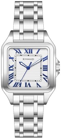KNISKRED Klassische Quadratische Uhr für Herren Mit Altrömischen Ziffern Und Massiv Edelstahlarmband