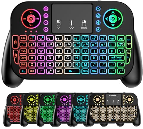 MRSVI Mini-Tastatur mit 2,4 GHz und Bluetooth, Dual-Modus, mit Touchpad, 7-farbige Hintergrundbeleuchtung, Multimedia-Hotkeys, wiederaufladbar, für Android-TV-Box, Smart-TV, Projektor, PS3, PC, Tablet