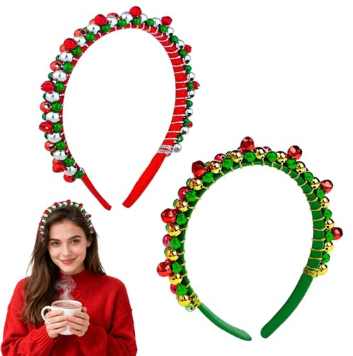 2 Stück Haarreifen Weihnachten,Weihnachtshaarreifen Erwachsene,Haarreif Kinder Weihnachts,Kopfbedeckung Cosplay Weihnachtsstirnband Damen set,Rot Grün