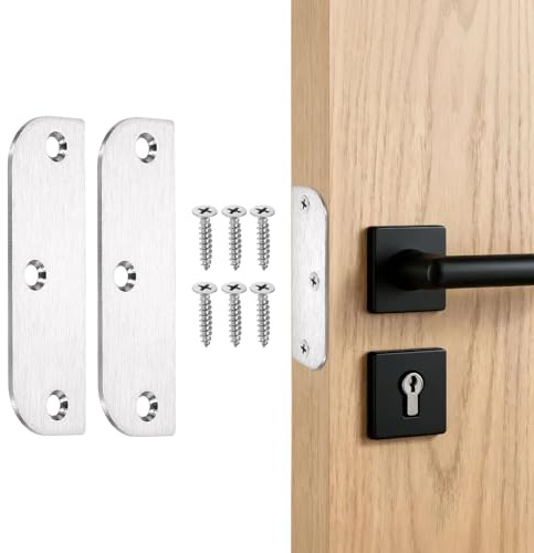 sourcing map 2Pcs Door Hinge Filler Plates, 3.5 Inch with 5/8 Inch Stainless Steel Door Hinge Shims Doors Hole Cover Plate with Screws, Silver