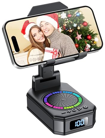 Gifts for Men Women, Phone Stand with Bluetooth Speaker, Anti-Slip Base, 4-in-1 Design with RGB, Foldable Phone Charger Stand with Wireless Speaker, Ideal for Dad Mom, Tech Gadget Stocking Fillers