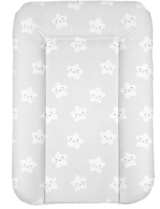 Wickelauflage 50x70 cm, Grau mit Sternen – abwaschbar & wasserdicht, weich für Neugeborene – Wickeltischauflage für Wickelkommode – Baby Wickelunterlage, schnell abwischbar