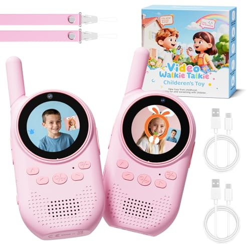 HEWEIMEI Video Walkie Talkies for Kids, Rechargeable Kids Walkie Talkies with Screen Display & Voice Changer, Outdoor Toys for 3-12 Years Boys Girls Birthday Christmas (Pink&Pink)