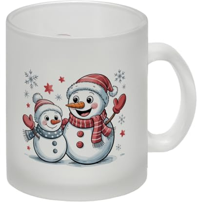 Cartoon Schneemänner Schneeflocken Glas Tasse Lustige Wintertasse für Büro und Zuhause