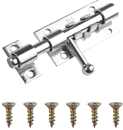 Pestillo de Puerta de Acero Inoxidable 304,107x35mm Pestillos para Puertas | con 6 Tornillos,Pasador Puerta con Agujero para Candado,Cerrojo Puerta Interior para Armarios,Jardín,Garaje(Plateado)